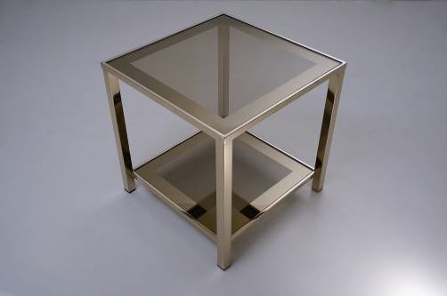 Gold plated side table with shelf, 23 Karat by Belgo Chrome, 1980`s, Belgian